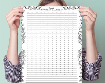 Perpetual Birthday Calendar: A3 Wall Planner with Delicate Leaf Design