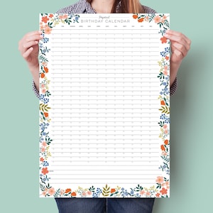 Floral Perpetual Birthday Calendar - A2 birthday calendar - Wall Planner - Birthday Planner - Anniversary Planner - Colourful Calendar