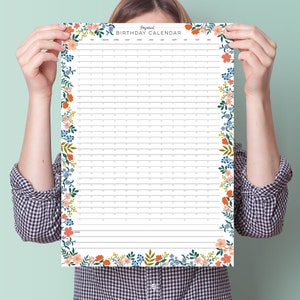 Eeuwigdurende bloemenverjaardagskalender - A3-verjaardagskalender - muurplanner - verjaardagsplanner - jubileumplanner - kleurrijke kalender