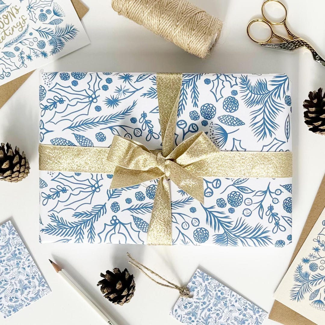 Blue Season's Greeting's Wrapping Paper Gift Wrap Eco Friendly Gift