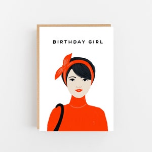 Geburtstag-Mädchen-Karte - dunkle Haar Mädchen Geburtstagskarte - stilvolle Mädchen Karte - Funky Girl Geburtstagskarte