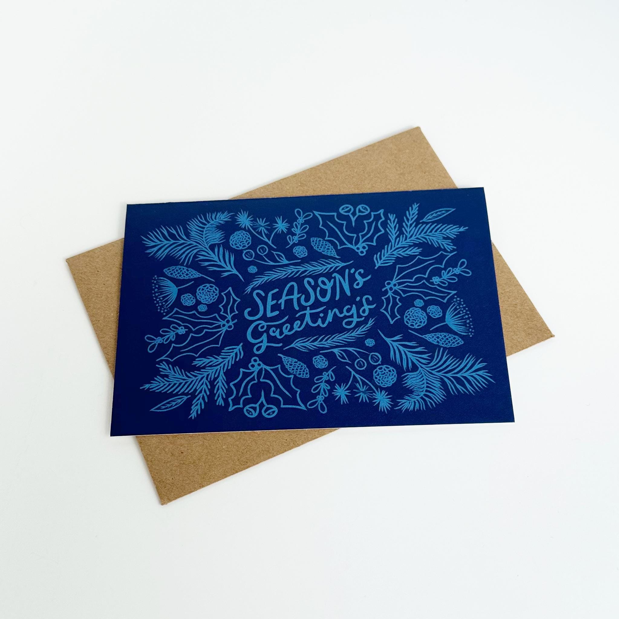 Season's Greetings - Blue on Blue Christmas Card - Charity