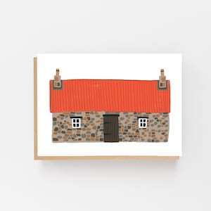Scottish Bothy Greeting Card: Red Roof, Blank Inside