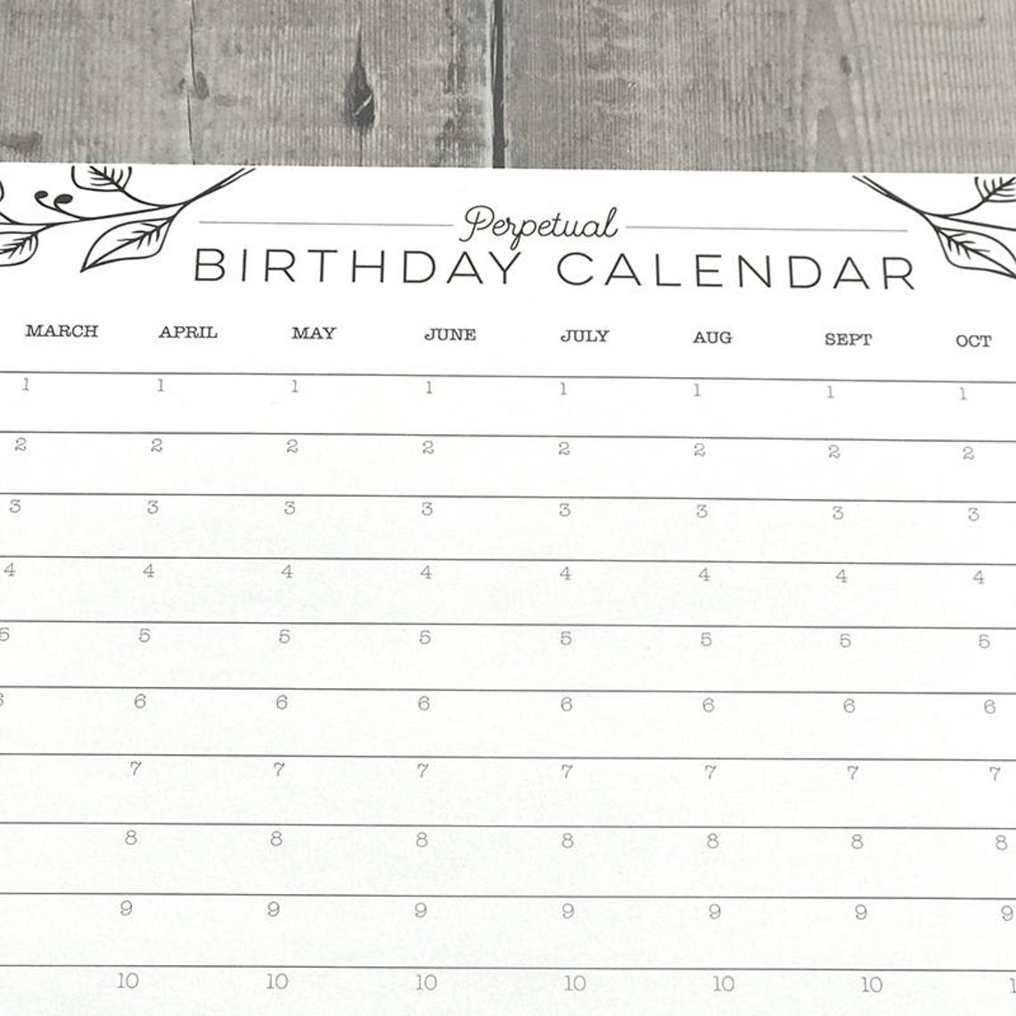 Printable Perpetual Birthday Calendar