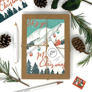 Juego de 8 tarjetas navideñas de esquí - Paquete de 8 tarjetas navideñas ilustradas de esquí - Juego de 8 tarjetas navideñas - Tarjetas benéficas