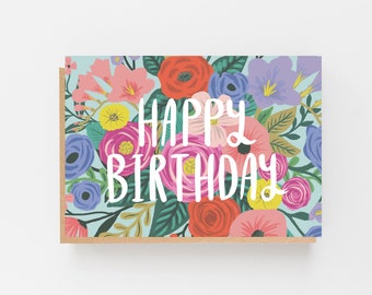 Celebrate in Style with our Floral Birthday Card | Happy Birthday Card | Floral Birthday Card | Blank Inside | Kraft Envelope