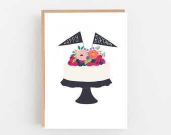 Happy Birthday Cake Card - Happy Birthday Card - Cake Card - Birthday Card