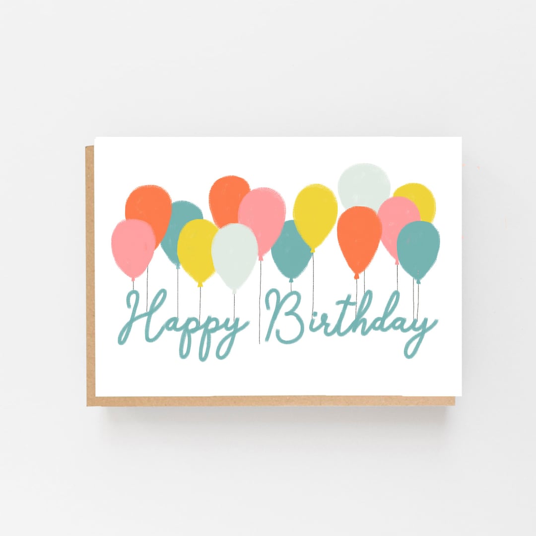 Happy Birthday Card, Balloon Card, Birthday Card for Any Age Simple ...