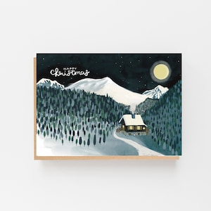Paisaje de montaña con feliz navidad