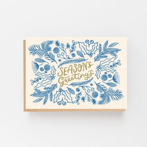 Auguri di buone feste - Biglietto di Natale blu e crema