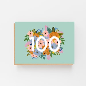 Feiern Sie in Stil mit einer bunten Blumen 100. Geburtstagskarte - 100. Geburtstagskarte - Blumen Geburtstagskarte - Hochzeitstag Karte