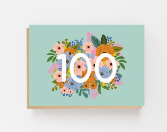 Célébrez avec style avec une carte d'anniversaire florale colorée 100e - Carte d'anniversaire 100e - Carte d'anniversaire florale - Carte d'anniversaire de mariage
