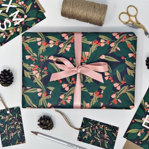 Set di carta da regalo riciclabile VERDE per Natale - Carta da regalo ecologica e cartellini DEEP GREEN