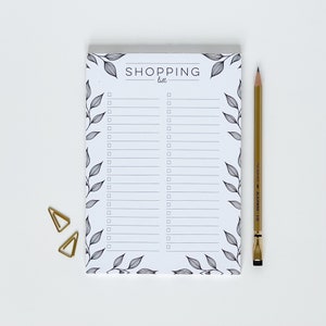 Botanical Shopping List Pad: Monochrome Grocery Notepad
