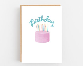 Gâteau d’anniversaire - Bougies - Carte gâteau - Carte d’anniversaire - Carte d’anniversaire - Carte gâteau illustré - Carte quirky - Carte d’anniversaire colorée