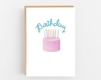 Birthday Cake & Candles - Cake Card - Birthday Card - Happy Birthday Card - Illustrated Cake Card - Quirky Card - Colourful Birthday Card