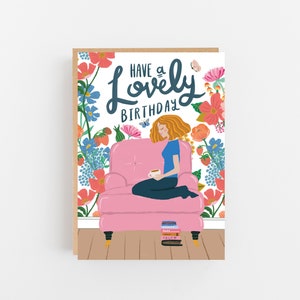 Relaxing Birthday Card: Floral Sofa Illustration, Friend Gift