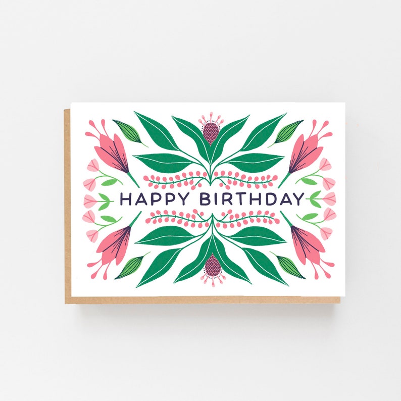 Floral Happy Birthday Card Botanical Birthday Card Floral Etsy UK