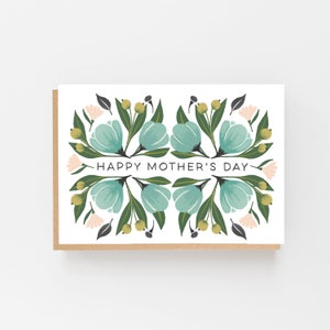 Carte de fête des mères heureuse - carte de maman élégante - carte de fête des mères illustrée - carte de fête des mères verte et rose