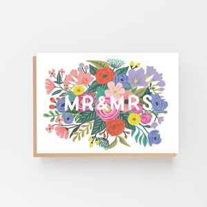 Comemore o amor com nosso cartão floral vintage Mr & Mrs - cartão de dia de casamento - cartão de casamento - cartão floral vintage de dia de casamento