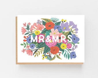 Célébrez l'amour avec notre vintage Floral Mr & Mrs Card - Wedding Day Card - Marié card - vintage Floral Wedding Day Card