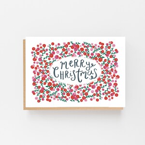 Merry Christmas Red & Pink Berries Multipack Card Set x 8 Christmas Card Pack x 8 Christmas Card Set of 8 Charity Cards image 2