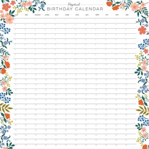 PRINTABLE Floral Perpetual Birthday Calendar - Birthday Calendar - Wall ...