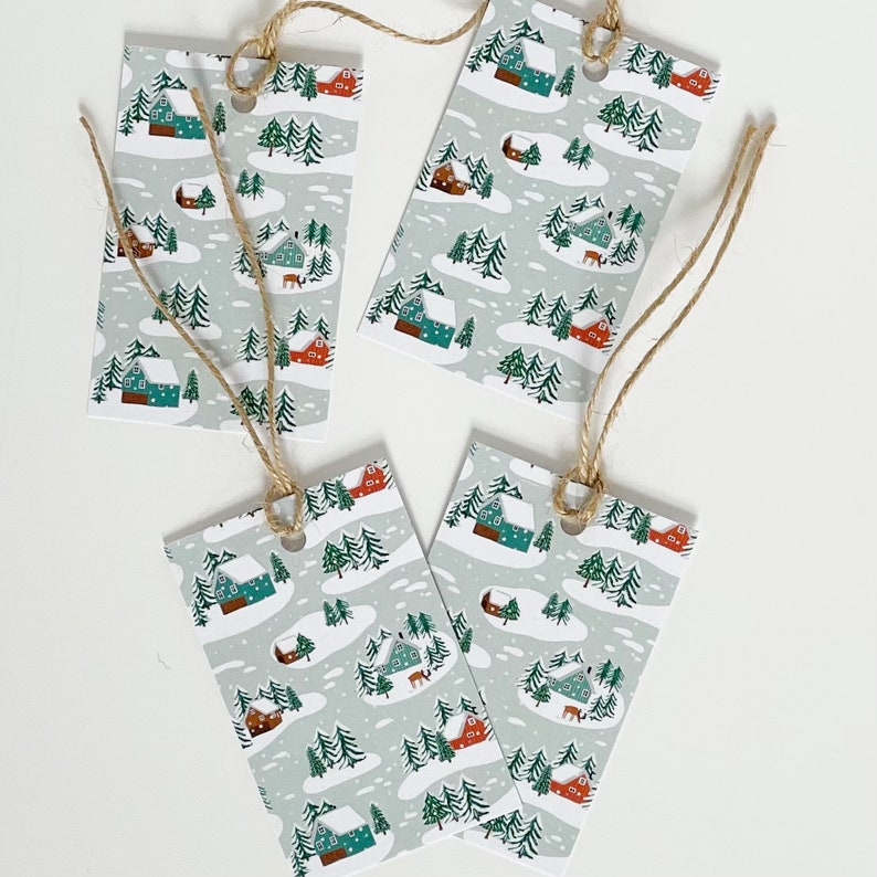 Little Log Cabins in the Snow Recyclable Wrapping Paper Set Eco Friendly Gift Wrap & Tags image 5