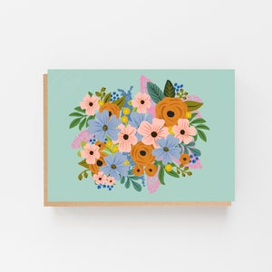 Bunte grüne Blumen Blanko Grußkarte