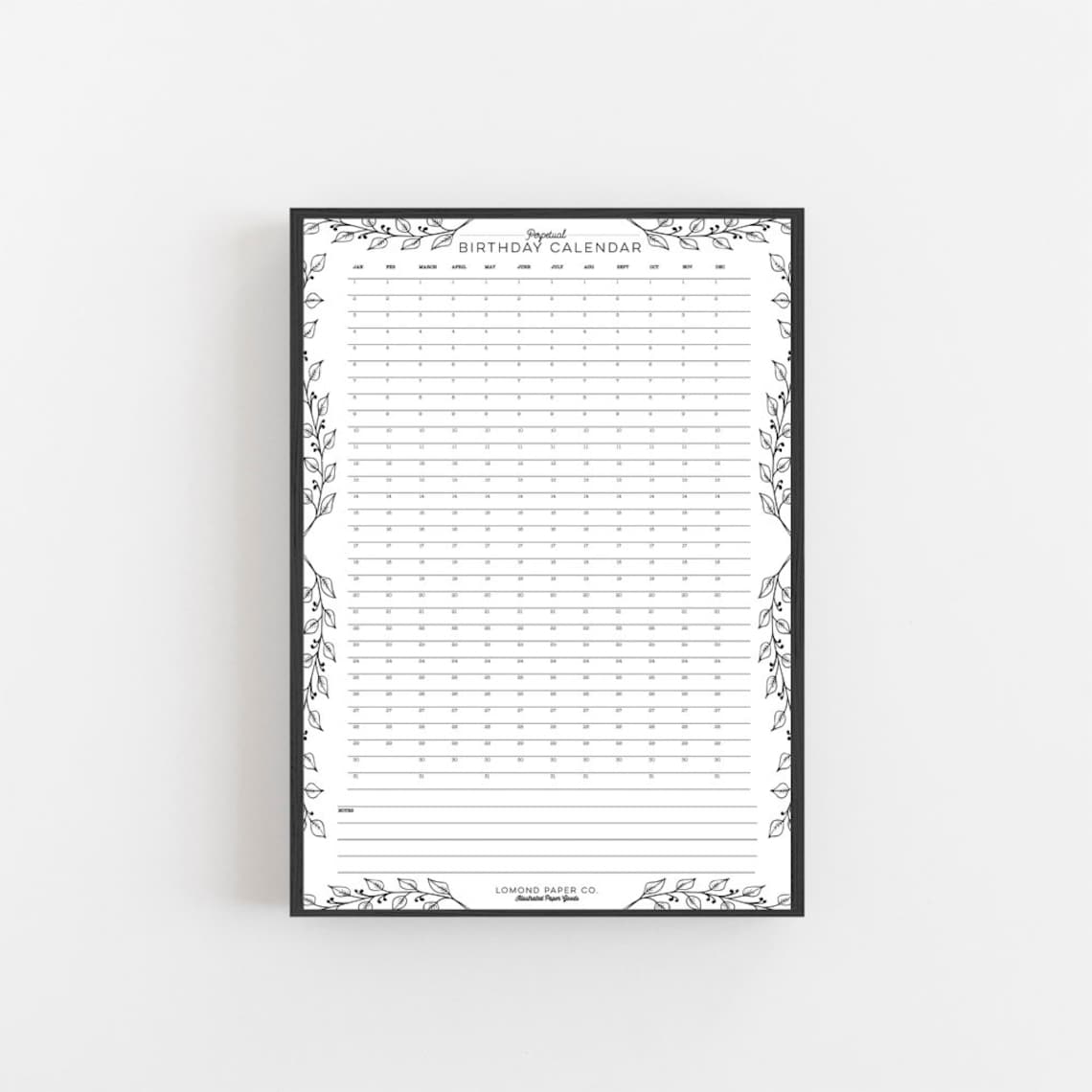 PRINTABLE Perpetual Birthday Calendar Birthday Calendar - Etsy