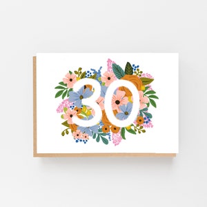 Flower Power: festeggia una pietra miliare con questo splendido biglietto per il 30° compleanno – Biglietto per il 30° compleanno – Biglietto di compleanno floreale