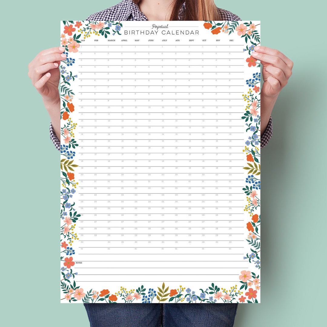Floral Perpetual Birthday Calendar: A2 Wall Planner - Etsy