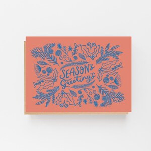 Felices fiestas - Azul y rojo - Tarjeta navideña - Tarjeta benéfica