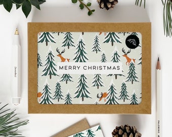 Reindeer and Christmas Trees Merry Christmas cards - pack of 8 cards - Illustrated Christmas Card Set of 8 - Charity cards - Eco friendly