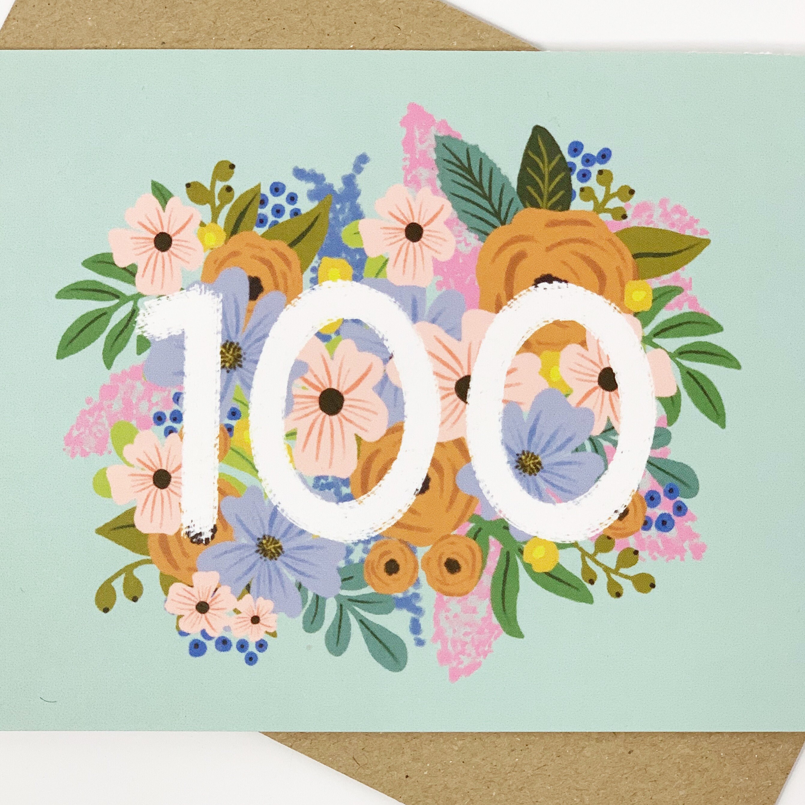 Biglietto per il 100° Compleanno per Donne - Biglietti per il 100° Compleanno Floreali per Donna di 100 Anni Centesima Signore Nonna Zia Sorella Tata Amica