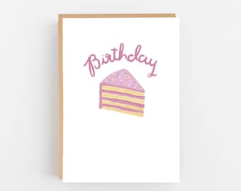Birthday Cake Card - Slice of Cake Card -  Happy Birthday - Cake Card - Birthday