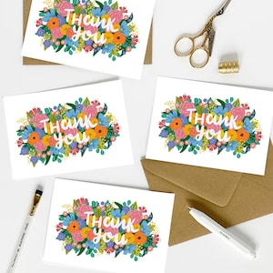 Premium kwaliteit bedankkaartjes met structuurpapier | Dank u vintage bloemen kaartenset x 8 | Ambachtelijke bedankkaartjes - Set van 8
