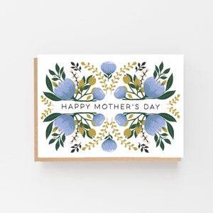 Happy Mother's Day Card - Stylish Card - Best Mum Card - Floral Card - Illustrated cards - Blue & Gold Mother's Day Card