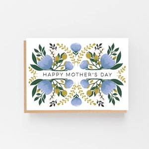 Happy Mother es Day Karte - Stylische Karte - Beste Mama Karte - Florale Karte - Illustrierte Karten - Blau & Gold Muttertagskarte