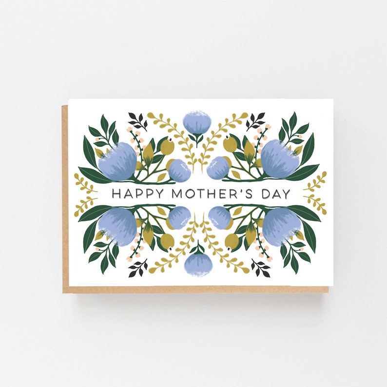 Happy Mother's Day Card - Stylish Card - Best Mum Card - Floral Card - Illustrated cards - Blue & Gold Mother's Day Card 