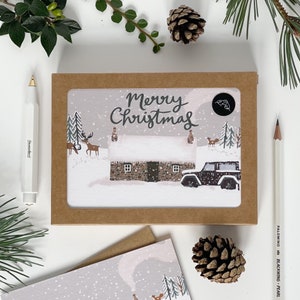 Paquete de tarjetas navideñas con texto "Bosque en la nieve": paquete de 8 tarjetas, juego de 8 tarjetas navideñas ilustradas, tarjetas benéficas, ecológicas