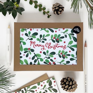 Mistletoe Merry Christmas cards - pack of 8 cards - Illustrated Christmas Card Set of 8 - Charity cards - Eco friendly