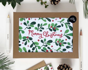 Mistletoe Merry Christmas cards - pack of 8 cards - Illustrated Christmas Card Set of 8 - Charity cards - Eco friendly