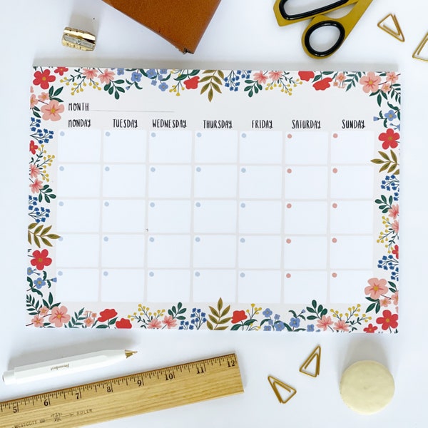 Organized in Style with our Floral Monthly Planner - Desk Planner - Undated Planner - Planner Agenda - Productivity Planner- Monthly Planner