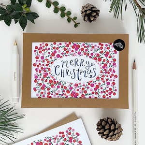 Lot de 8 cartes Joyeux Noël fruits rouges et roses - Lot de 8 cartes de Noël - Lot de 8 cartes de Noël - Cartes de bienfaisance