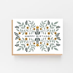 Alles Gute zum Geburtstag - Florales Muster Geburtstagskarte - Illustrierte Muster Geburtstagskarte - Folklore Geburtstagskarte