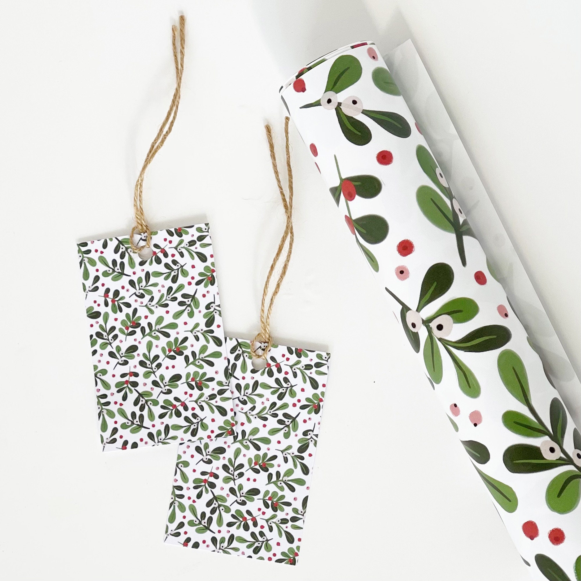 Christmas Green Mistletoe Wrapping Paper • 100% Recycled • Vegan In