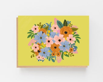 Cartão em branco com flores amarelas coloridas