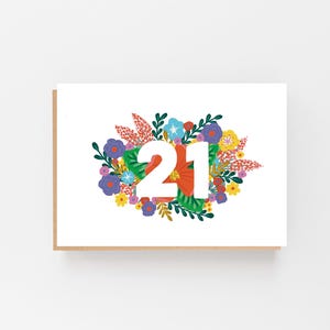 Carte colorée 21e anniversaire - Carte florale botanique colorée
