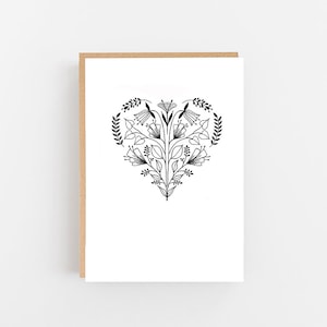 Heart Folk Card - I Love You Card - Mothers Day Card - Best Friend Card - Love Card - Love You Card - Mom Day Card - Valentines Card